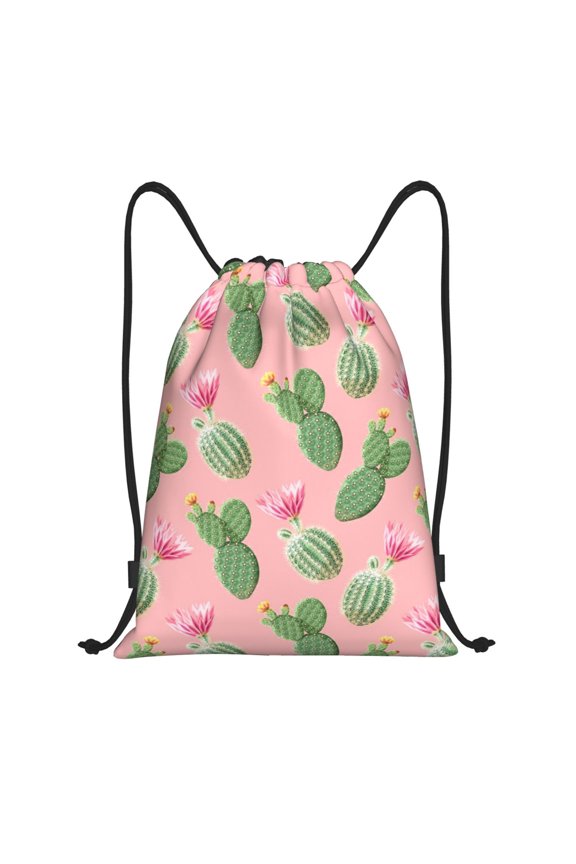 Drawstring Backpack - Cactus blooming pink Splash Proof Small Drawstring Gym Bag for Women Men, Cinch Sports String Bag Backpack for Travel Swimming Beach