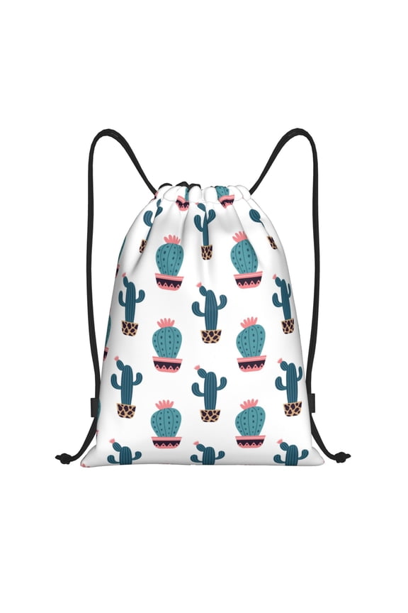 Drawstring Backpack - Cactus leopard potted plant Splash Proof Small Drawstring Gym Bag for Women Men, Cinch Sports String Bag Backpack for Travel Swimming Beach