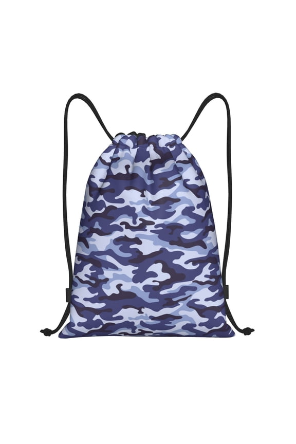 Drawstring Backpack - Camouflage Blue Splash Proof Small Drawstring Gym Bag for Women Men, Cinch Sports String Bag Backpack for Travel Swimming Beach