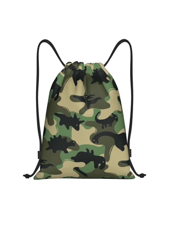Drawstring Backpack - Camouflage Dinosaur Splash Proof Small Drawstring Gym Bag for Women Men, Cinch Sports String Bag Backpack for Travel Swimming Beach