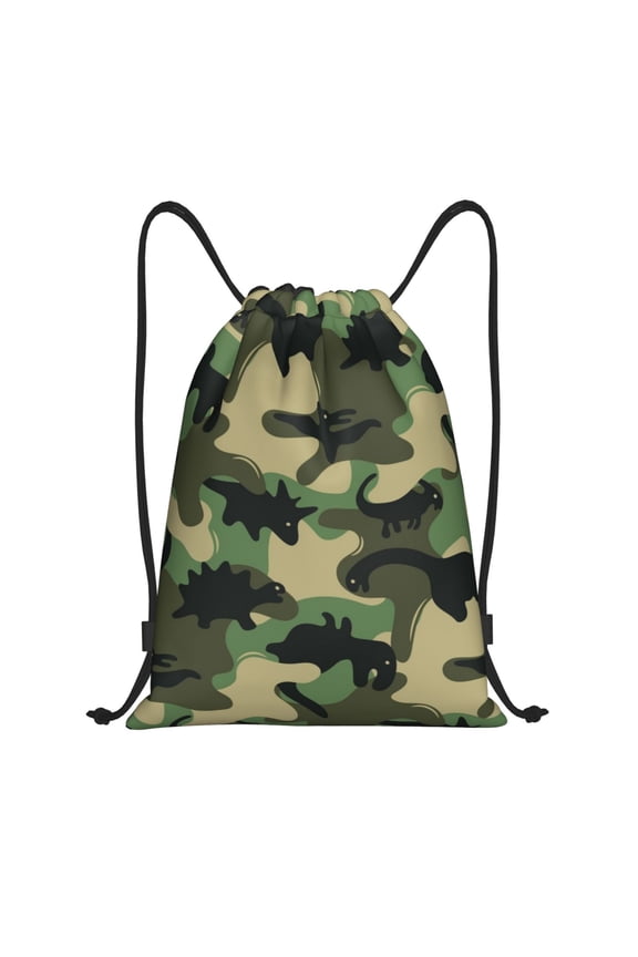 Drawstring Backpack - Camouflage Dinosaur Splash Proof Small Drawstring Gym Bag for Women Men, Cinch Sports String Bag Backpack for Travel Swimming Beach