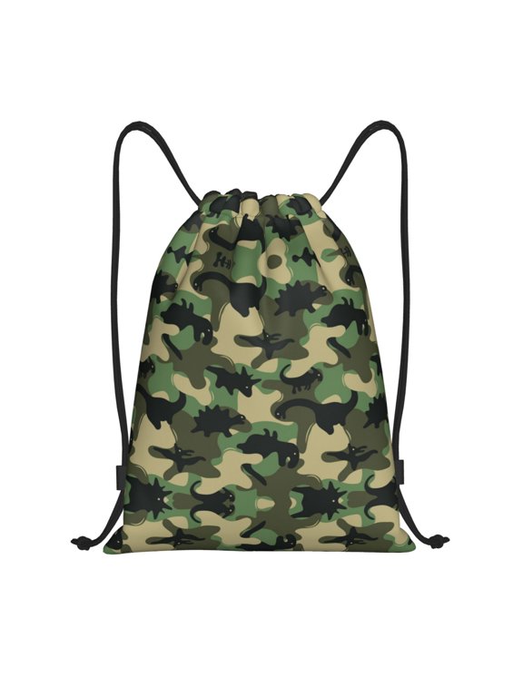Drawstring Backpack - Camouflage Dinosaur Splash Proof Small Drawstring Gym Bag for Women Men, Cinch Sports String Bag Backpack for Travel Swimming Beach