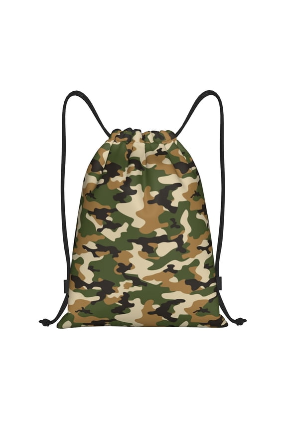 Drawstring Backpack - Camouflage Green Classic Splash Proof Small Drawstring Gym Bag for Women Men, Cinch Sports String Bag Backpack for Travel Swimming Beach
