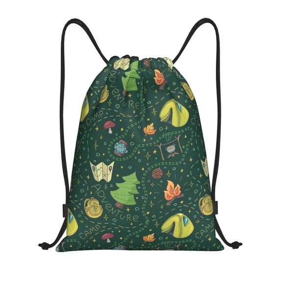 Drawstring Backpack - Camp In The Forest Splash Proof Small Drawstring Gym Bag for Women Men, Cinch Sports String Bag Backpack for Travel Swimming Beach