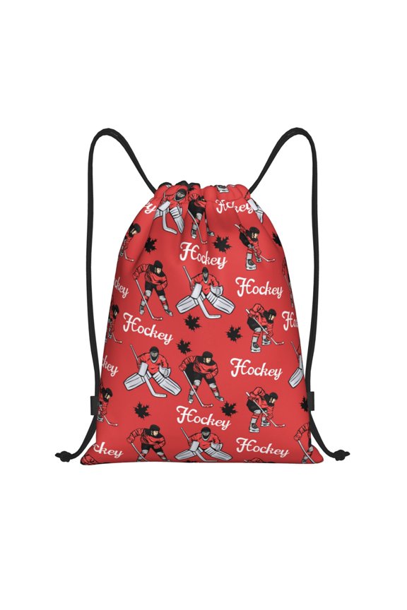 Drawstring Backpack - Canada hockey players maple Splash Proof Small Drawstring Gym Bag for Women Men, Cinch Sports String Bag Backpack for Travel Swimming Beach
