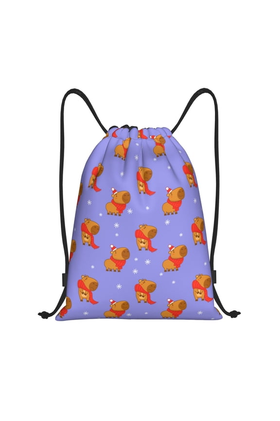 Drawstring Backpack - Capybaras Christmas Splash Proof Small Drawstring Gym Bag for Women Men, Cinch Sports String Bag Backpack for Travel Swimming Beach