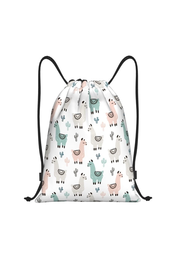 Drawstring Backpack - Cartoon Cactus Cute Alpaca Splash Proof Small Drawstring Gym Bag for Women Men, Cinch Sports String Bag Backpack for Travel Swimming Beach