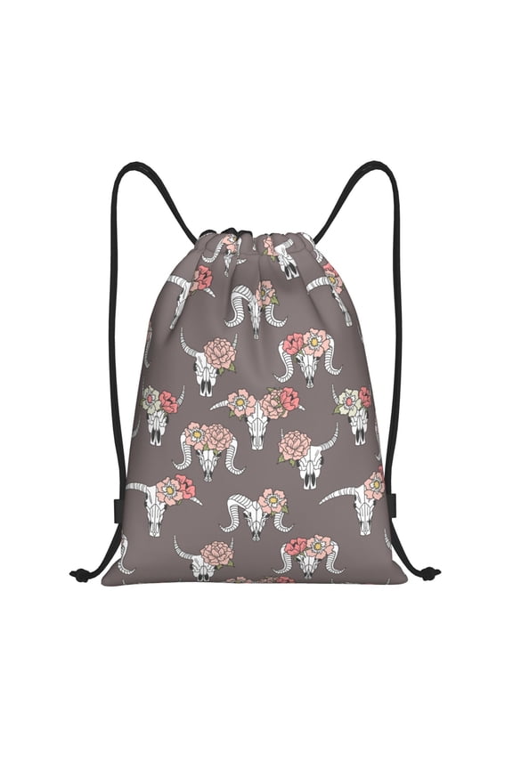 Drawstring Backpack - Cartoon Cool Goat Skull Splash Proof Small Drawstring Gym Bag for Women Men, Cinch Sports String Bag Backpack for Travel Swimming Beach