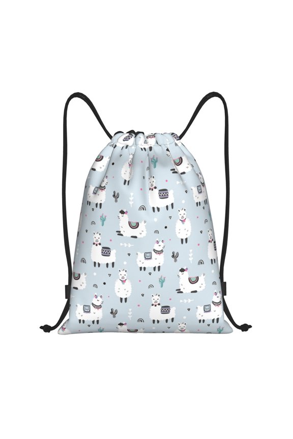 Drawstring Backpack - Cartoon Cute Alpacas Cactus Splash Proof Small Drawstring Gym Bag for Women Men, Cinch Sports String Bag Backpack for Travel Swimming Beach