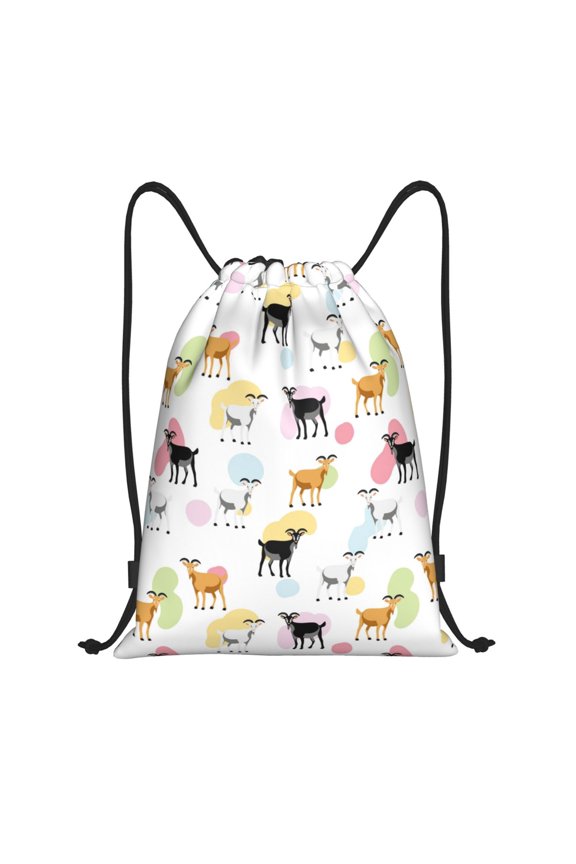 Drawstring Backpack - Cartoon Cute Goat Colorful Splash Proof Small Drawstring Gym Bag for Women Men, Cinch Sports String Bag Backpack for Travel Swimming Beach