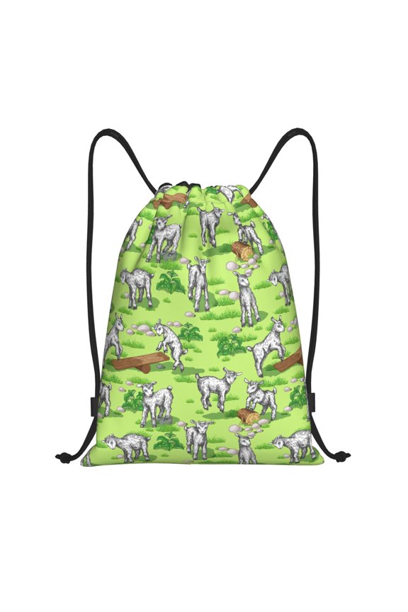 Drawstring Backpack - Cartoon Cute Goat In Meadow Splash Proof Small Drawstring Gym Bag for Women Men, Cinch Sports String Bag Backpack for Travel Swimming Beach