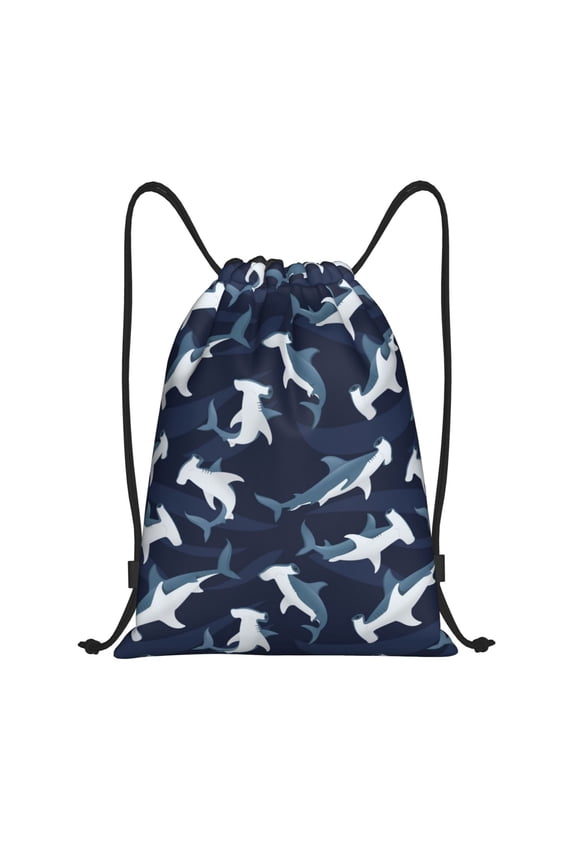 Drawstring Backpack - Cartoon Cute Hammerhead Shark Splash Proof Small Drawstring Gym Bag for Women Men, Cinch Sports String Bag Backpack for Travel Swimming Beach
