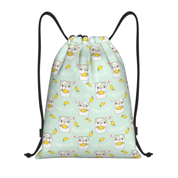 Drawstring Backpack - Cartoon Cute Hamster Mango Green Splash Proof Small Drawstring Gym Bag for Women Men, Cinch Sports String Bag Backpack for Travel Swimming Beach
