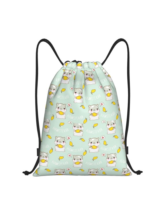 Drawstring Backpack - Cartoon Cute Hamster Mango Green Splash Proof Small Drawstring Gym Bag for Women Men, Cinch Sports String Bag Backpack for Travel Swimming Beach