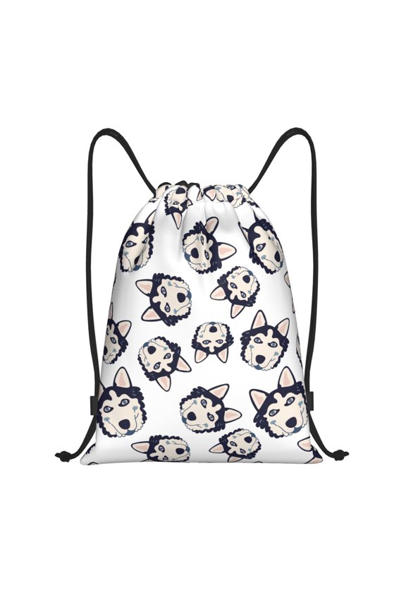 Drawstring Backpack - Cartoon Cute Husky Dog Splash Proof Small Drawstring Gym Bag for Women Men, Cinch Sports String Bag Backpack for Travel Swimming Beach