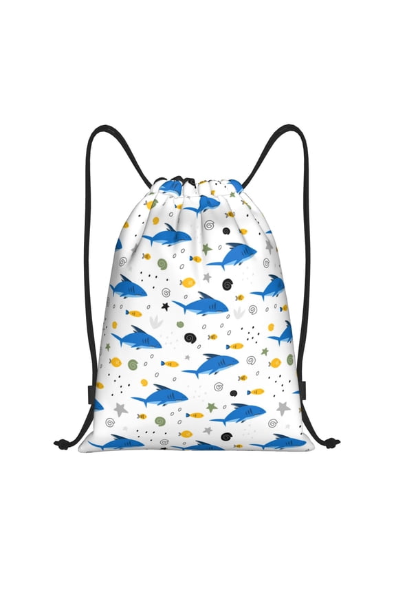 Drawstring Backpack - Cartoon Cute Shark Splash Proof Small Drawstring Gym Bag for Women Men, Cinch Sports String Bag Backpack for Travel Swimming Beach