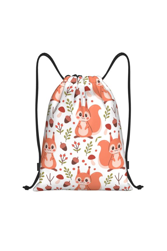 Drawstring Backpack - Cartoon Cute Squirrel Pine Cone_B Splash Proof Small Drawstring Gym Bag for Women Men, Cinch Sports String Bag Backpack for Travel Swimming Beach