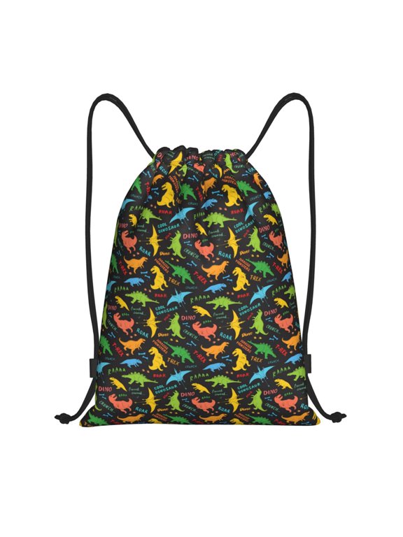 Drawstring Backpack - Cartoon Dino Splash Proof Small Drawstring Gym Bag for Women Men, Cinch Sports String Bag Backpack for Travel Swimming Beach