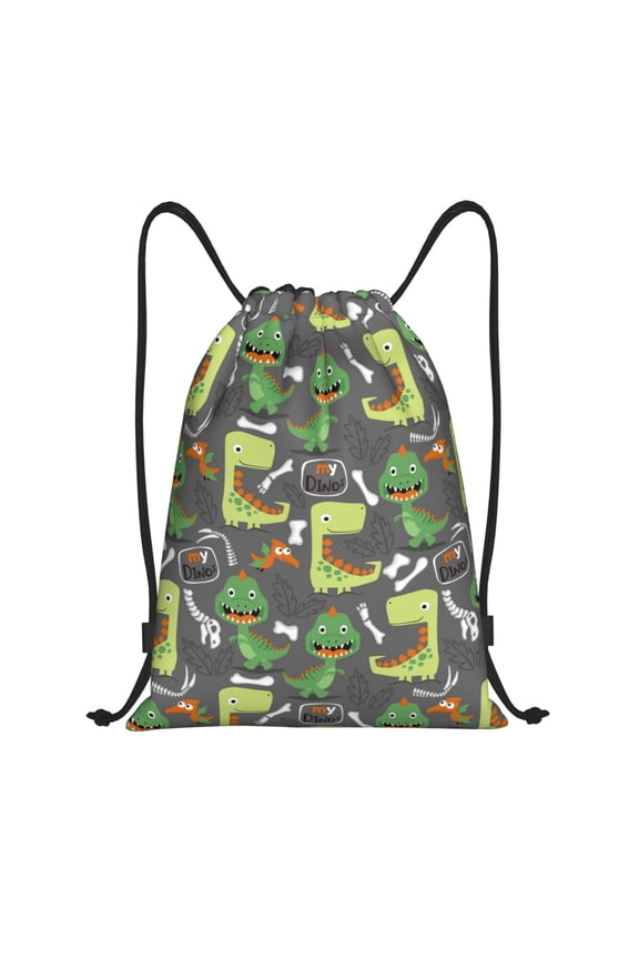 Drawstring Backpack - Cartoon Dinosaurs (2) Splash Proof Small Drawstring Gym Bag for Women Men, Cinch Sports String Bag Backpack for Travel Swimming Beach