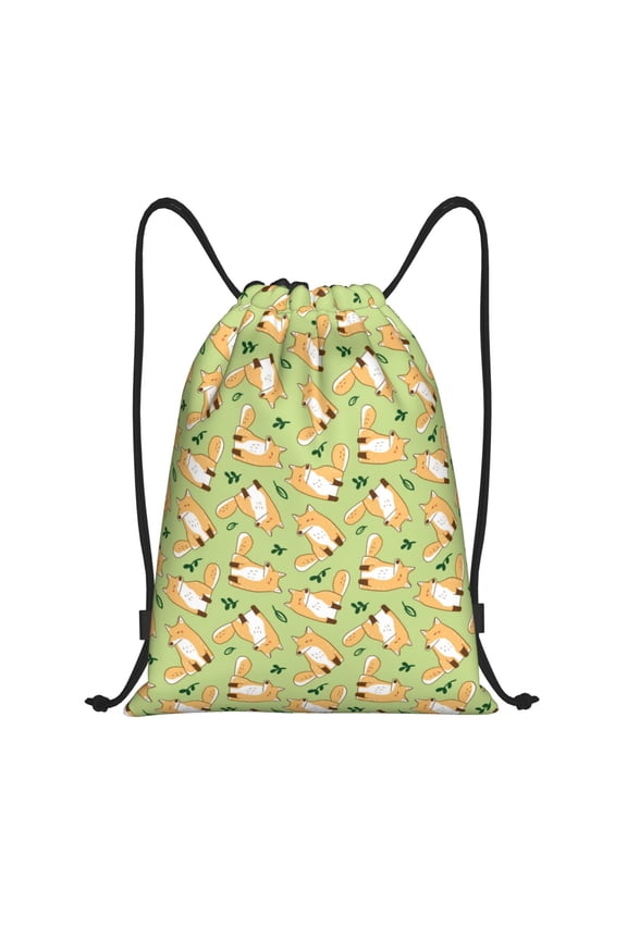 Drawstring Backpack - Cartoon Fox K Splash Proof Small Drawstring Gym Bag for Women Men, Cinch Sports String Bag Backpack for Travel Swimming Beach