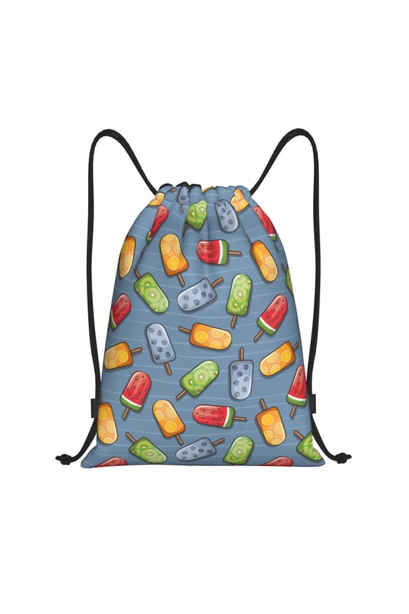 Drawstring Backpack - Cartoon Fruit Popsicle Print Splash Proof Small Drawstring Gym Bag for Women Men, Cinch Sports String Bag Backpack for Travel Swimming Beach