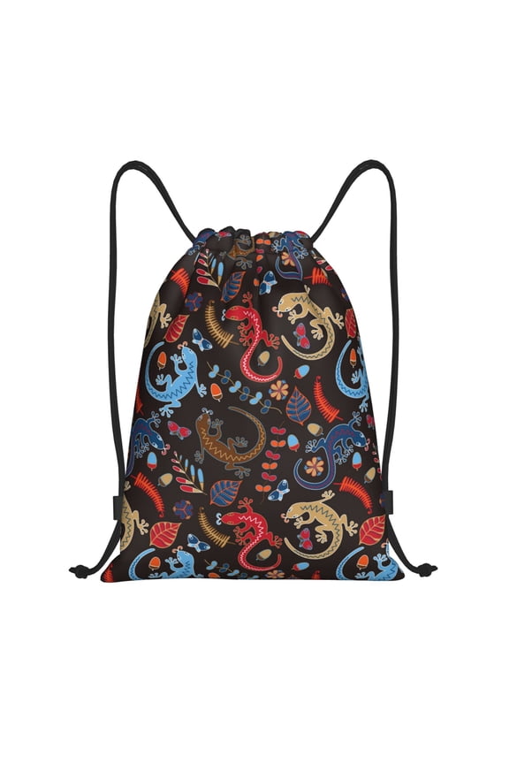 Drawstring Backpack - Cartoon Gecko Lizard Butterfly Splash Proof Small Drawstring Gym Bag for Women Men, Cinch Sports String Bag Backpack for Travel Swimming Beach
