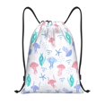 thumbnail image 1 of Drawstring Backpack - Cartoon Jellyfish Seaweed Splash Proof Small Drawstring Gym Bag for Women Men, Cinch Sports String Bag Backpack for Travel Swimming Beach, 1 of 8
