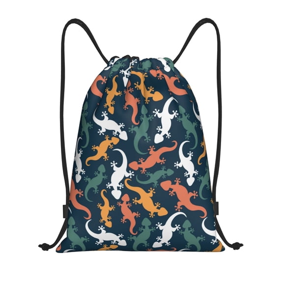 Drawstring Backpack - Cartoon Lizard Gecko Multicolor Splash Proof Small Drawstring Gym Bag for Women Men, Cinch Sports String Bag Backpack for Travel Swimming Beach