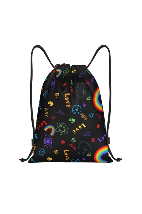 Drawstring Backpack - Cartoon Pride Lgbt Splash Proof Small Drawstring Gym Bag for Women Men, Cinch Sports String Bag Backpack for Travel Swimming Beach