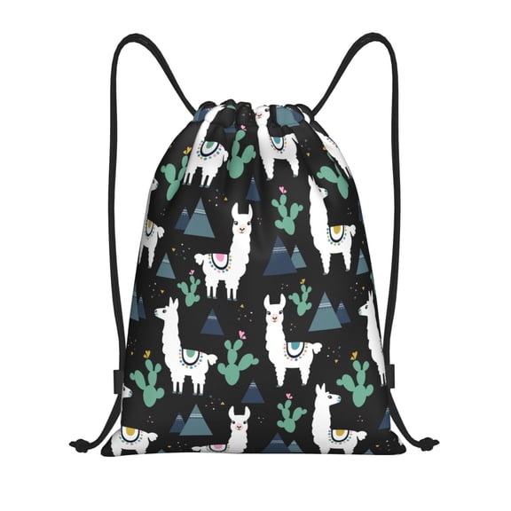 Drawstring Backpack - Cartoon Pyramid Cute Alpaca Cactus Splash Proof Small Drawstring Gym Bag for Women Men, Cinch Sports String Bag Backpack for Travel Swimming Beach