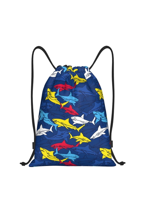 Drawstring Backpack - Cartoon Shark Splash Proof Small Drawstring Gym Bag for Women Men, Cinch Sports String Bag Backpack for Travel Swimming Beach