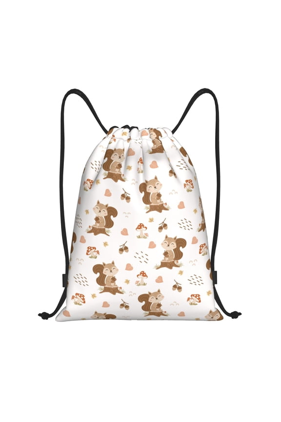 Drawstring Backpack - Cartoon Smiling Cute Squirrel Splash Proof Small Drawstring Gym Bag for Women Men, Cinch Sports String Bag Backpack for Travel Swimming Beach