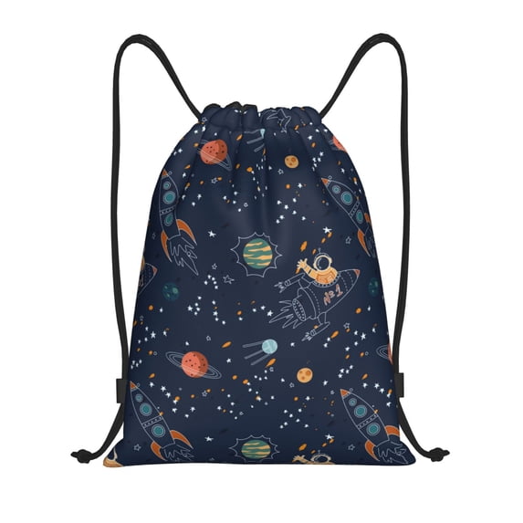 Drawstring Backpack - Cartoon Space Planets Splash Proof Small Drawstring Gym Bag for Women Men, Cinch Sports String Bag Backpack for Travel Swimming Beach
