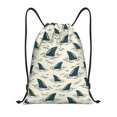 thumbnail image 1 of Drawstring Backpack - Cartoon Wavy Shark Fin Splash Proof Small Drawstring Gym Bag for Women Men, Cinch Sports String Bag Backpack for Travel Swimming Beach, 1 of 8