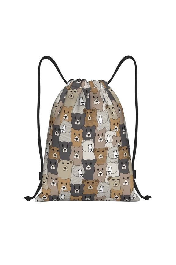 Drawstring Backpack - Cartoon bear Splash Proof Small Drawstring Gym Bag for Women Men, Cinch Sports String Bag Backpack for Travel Swimming Beach