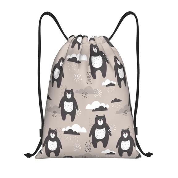 Drawstring Backpack - Cartoon bear brown Splash Proof Small Drawstring Gym Bag for Women Men, Cinch Sports String Bag Backpack for Travel Swimming Beach