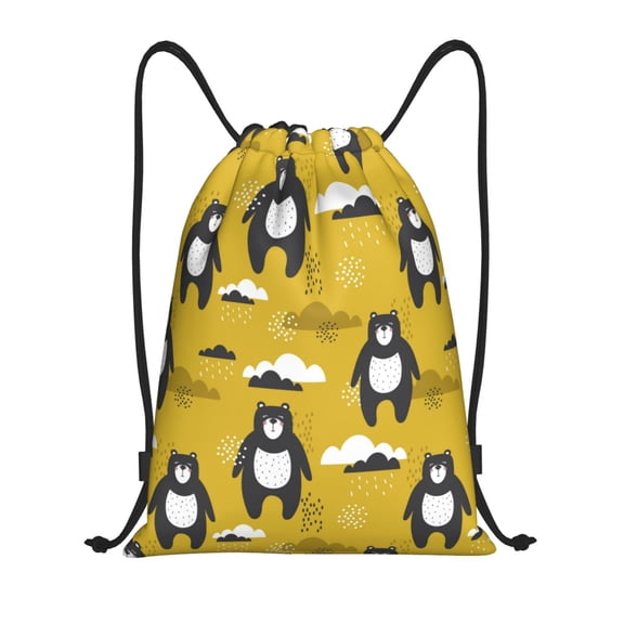 Drawstring Backpack - Cartoon bear yellow Splash Proof Small Drawstring Gym Bag for Women Men, Cinch Sports String Bag Backpack for Travel Swimming Beach
