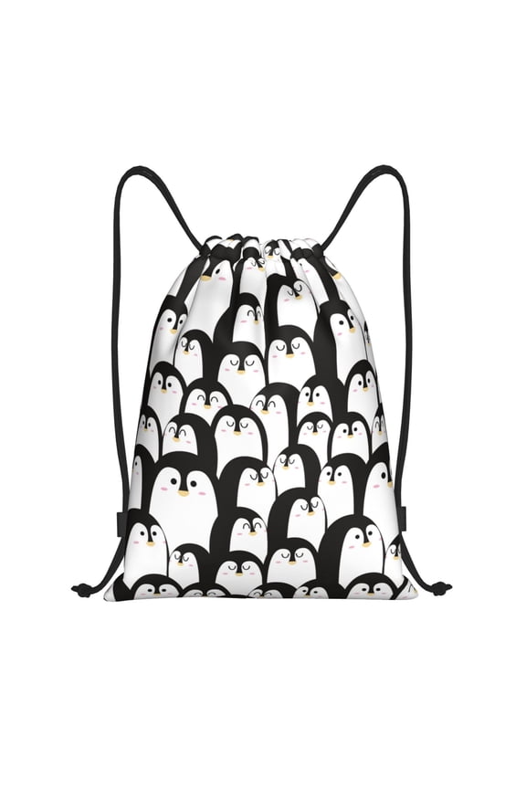 Drawstring Backpack - Cartoon penguin Splash Proof Small Drawstring Gym Bag for Women Men, Cinch Sports String Bag Backpack for Travel Swimming Beach