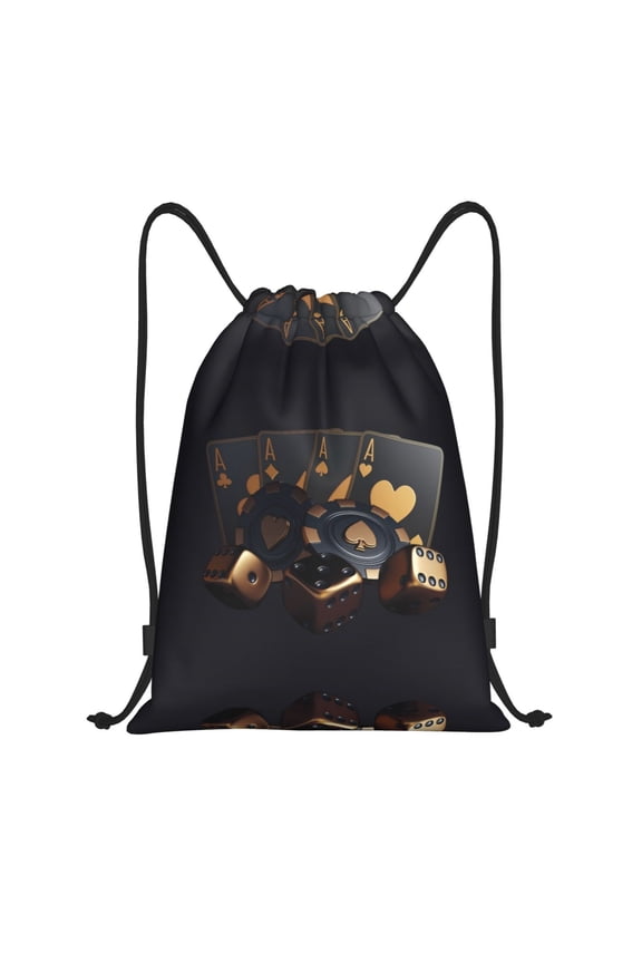 Drawstring Backpack - Casino Cards Poker Splash Proof Small Drawstring Gym Bag for Women Men, Cinch Sports String Bag Backpack for Travel Swimming Beach