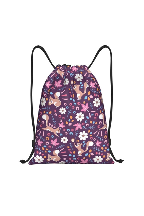 Drawstring Backpack - Casual Cartoon Cute Squirrel Splash Proof Small Drawstring Gym Bag for Women Men, Cinch Sports String Bag Backpack for Travel Swimming Beach