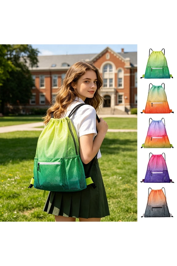 Drawstring Backpack - Causal Sports Sack, Polyester Shoulder Bag, Breathable Mesh Athletic Backpack for Travel Gym Beach, JASKFLY