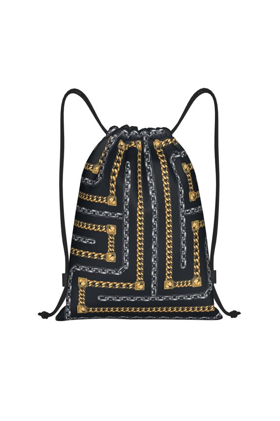Drawstring Backpack - Chain Maze Pattern Splash Proof Small Drawstring Gym Bag for Women Men, Cinch Sports String Bag Backpack for Travel Swimming Beach