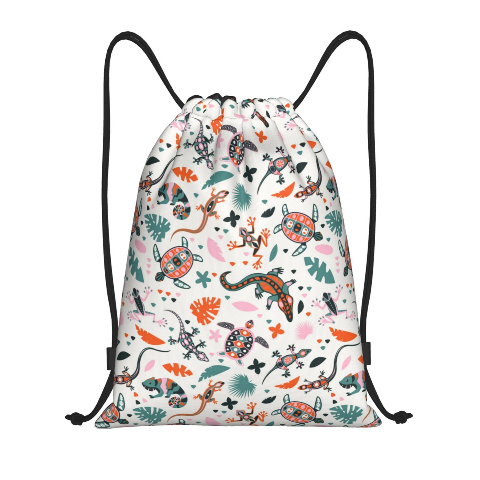 Drawstring Backpack - Chameleon Lizard Turtle Frog Splash Proof Small ...
