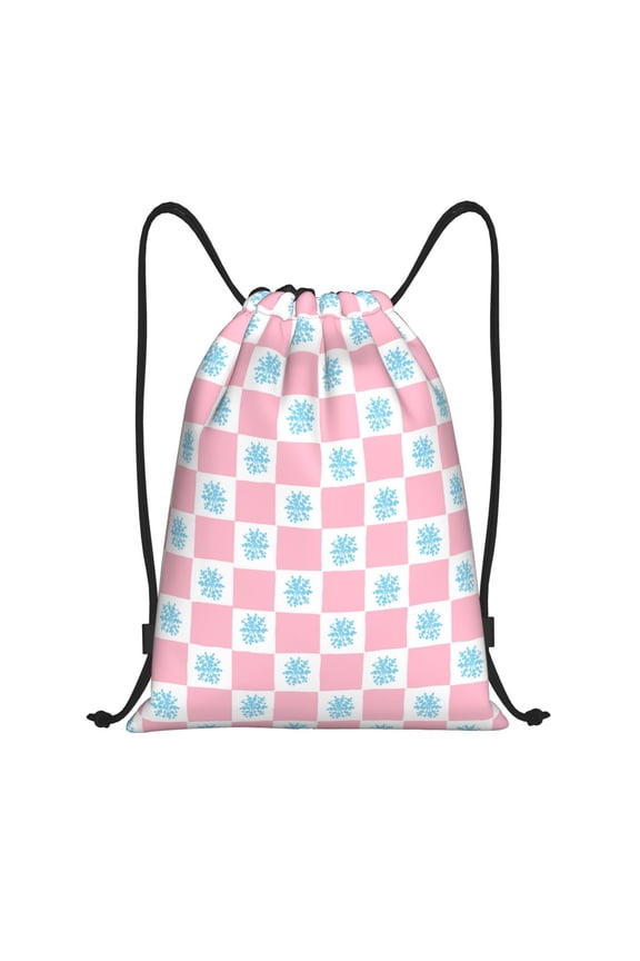 Drawstring Backpack - Checkerboard With Snowflake Splash Proof Small Drawstring Gym Bag for Women Men, Cinch Sports String Bag Backpack for Travel Swimming Beach