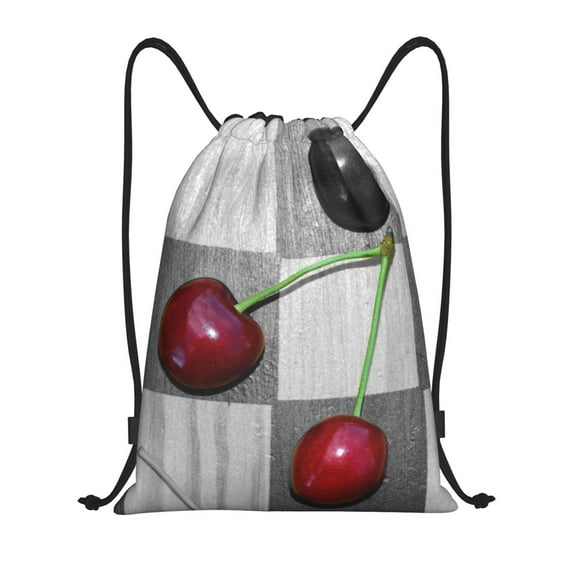 Drawstring Backpack - Cherries laid Splash Proof Small Drawstring Gym Bag for Women Men, Cinch Sports String Bag Backpack for Travel Swimming Beach