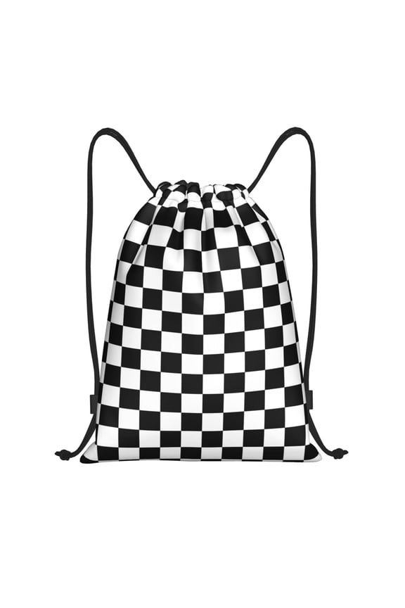 Drawstring Backpack - Chessboard Checkerboard black white Splash Proof Small Drawstring Gym Bag for Women Men, Cinch Sports String Bag Backpack for Travel Swimming Beach
