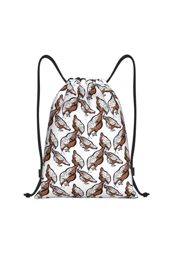 Drawstring Backpack - Chickens Peck Grain Splash Proof Small Drawstring Gym Bag for Women Men, Cinch Sports String Bag Backpack for Travel Swimming Beach
