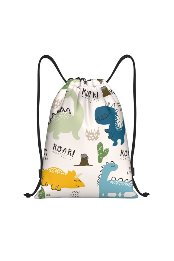 Drawstring Backpack - Childish Dinosaur Splash Proof Small Drawstring Gym Bag for Women Men, Cinch Sports String Bag Backpack for Travel Swimming Beach