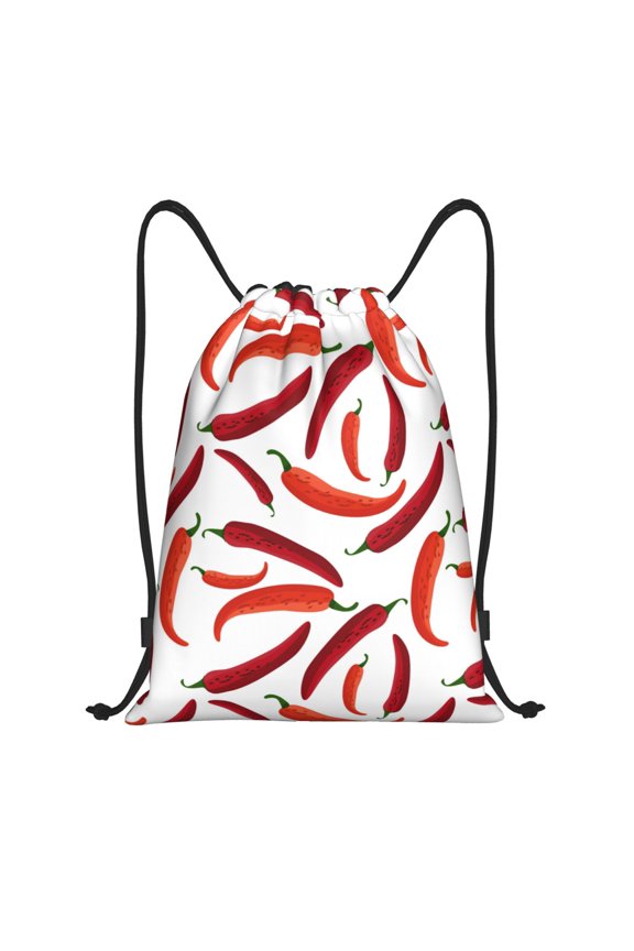 Drawstring Backpack - Chili Pepper Print red Splash Proof Small Drawstring Gym Bag for Women Men, Cinch Sports String Bag Backpack for Travel Swimming Beach