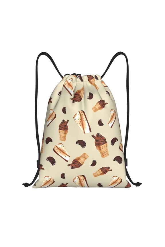Drawstring Backpack - Chocolate Cake Ice Cream Print Splash Proof Small Drawstring Gym Bag for Women Men, Cinch Sports String Bag Backpack for Travel Swimming Beach